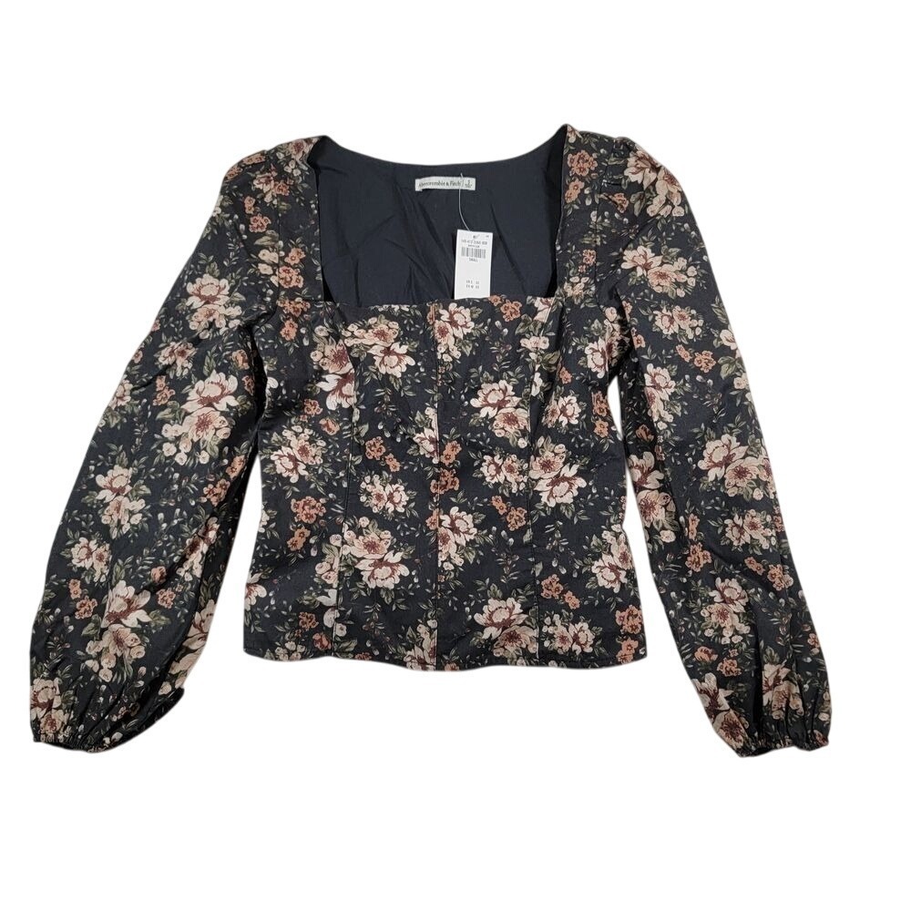 NWT Abercrombie & Fitch Square Neck Blouse Sz S Floral Balloon Sleeve Smock